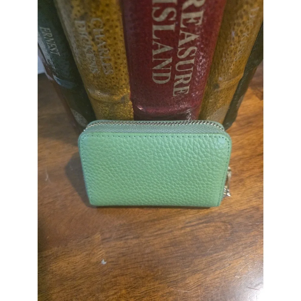 imeetu RFID Credit Card Holder, Small Leather Zipper Card Case Wallet Green